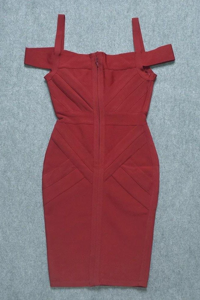 Woman wearing a figure flattering  Sophia Bandage Dress - Lipstick Red Bodycon Collection