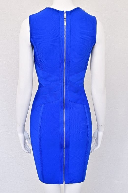 Woman wearing a figure flattering  Vivian Bandage Dress - Royal Blue BODYCON COLLECTION Pty Ltd