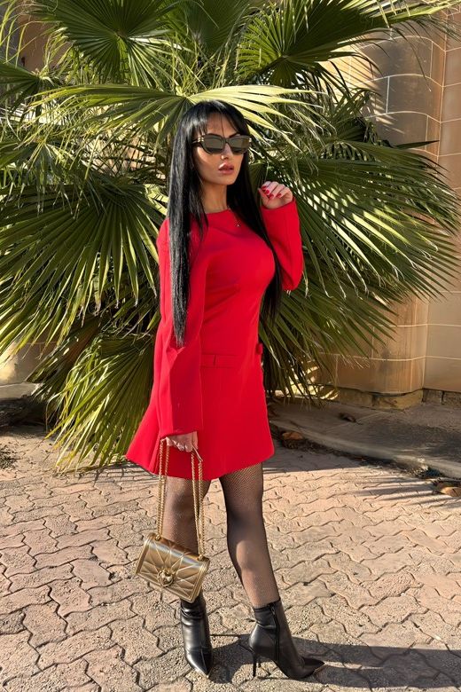 Woman wearing a figure flattering  Zena Long Sleeve Bodycon Mini Dress - Lipstick Red BODYCON COLLECTION
