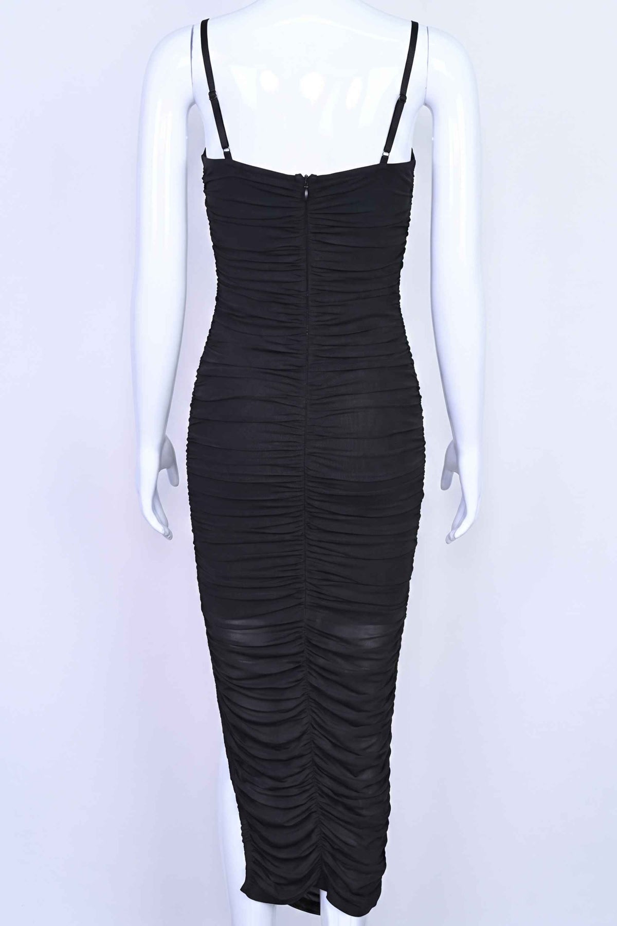 Woman wearing a figure flattering  Zoe Bodycon Wrap Maxi Dress - Classic Black Bodycon Collection
